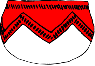 Ein einfaches, gezeichnetes Motiv einer Schüssel mit roten und weißen Zickzackmustern an der oberen Kante, die eine dreieckige Form bilden. Die Schüssel selbst ist größtenteils weiß.