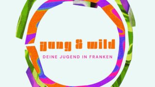 Ein buntes Logo mit dem Text "jung & wild" und dem Untertitel "Deine Jugend in Franken". Der Hintergrund ist hell, und das Design ist kreativ mit verschiedenen Farbkombinationen und geometrischen Elementen.