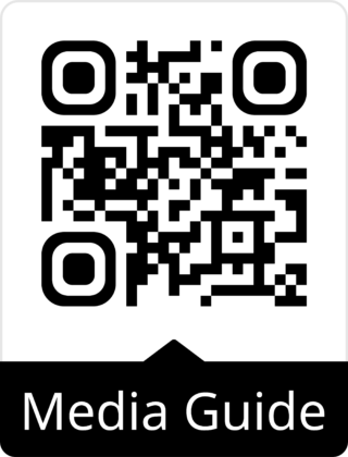 Ein QR-Code auf einem weißen Hintergrund mit der Aufschrift "Media Guide" in schwarzer Schrift darunter. Der QR-Code besteht aus schwarz-weißen Mustern und ist in einem quadratischen Format angeordnet.